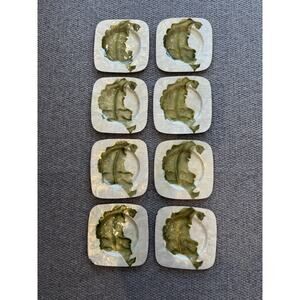 Bombay Capiz Shell Leaf Plates Set of 8 Green Ivory 7.75” Square Salad Dessert